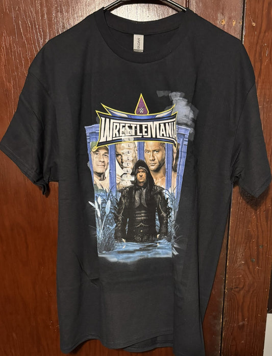 Wrestlemania 30 WWE Wrestling Cena Batista Taker T Shirt Men's Sz L Black NWOT