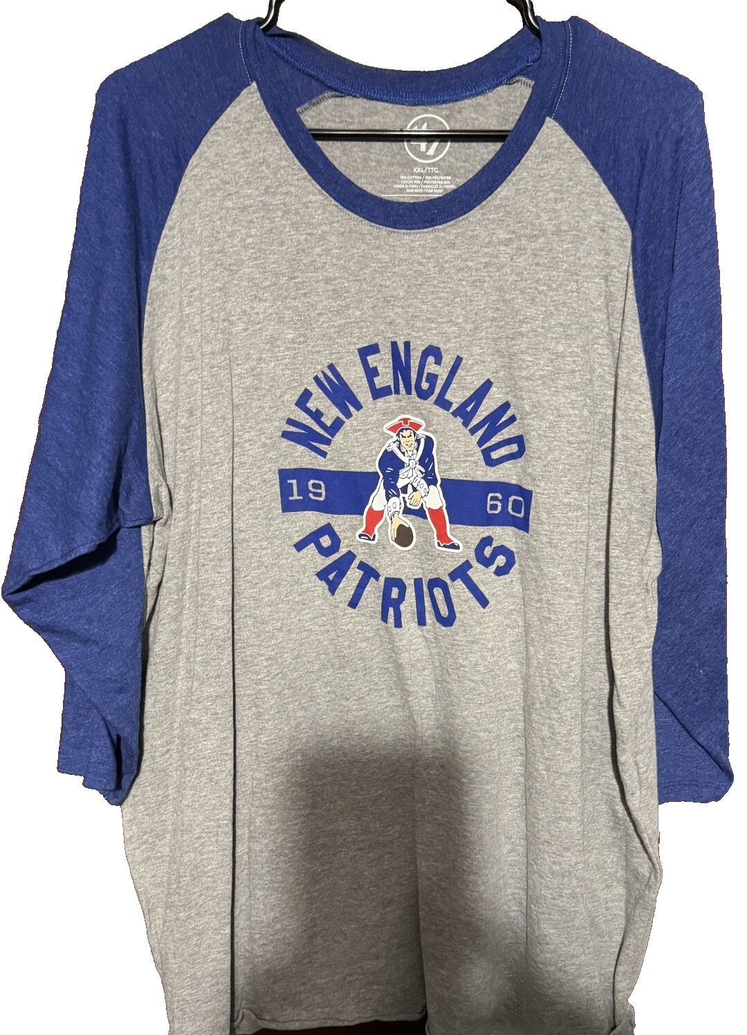 New England Patriots '47 Brand 3/4 Sleeve Raglan T-Shirt Men XXL Gray