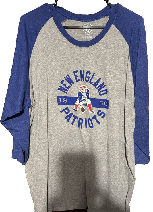 New England Patriots '47 Brand 3/4 Sleeve Raglan T-Shirt Men XXL Gray