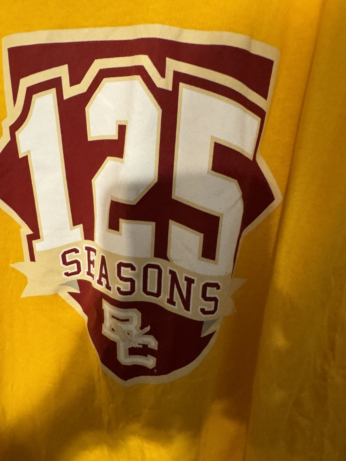 Boston College Eagles 125 Seasons yellow short sleeve tee shirt Men's size L