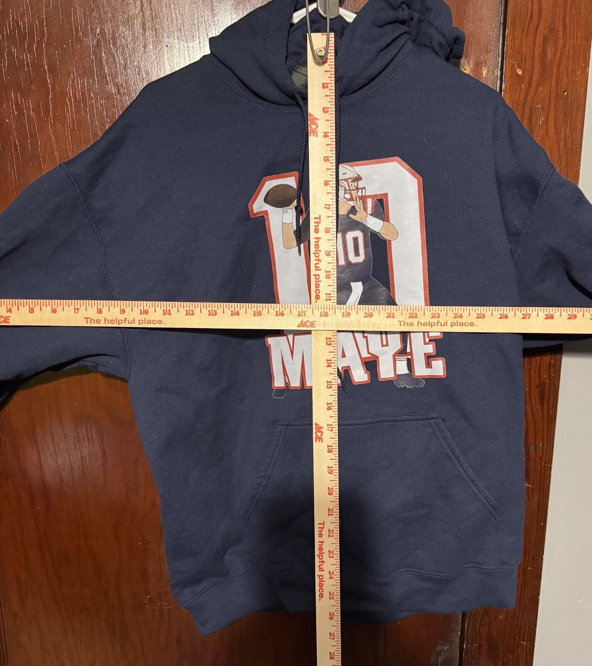 New England Patriots Drake Maye Pullover Hoodie Men Sz L Blue