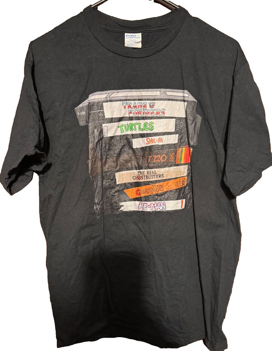Real Ghostbusters Transformers VHS Stack Movie Logo T-Shirt Men's Size L Black