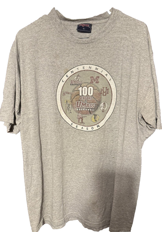 UMass Minutemen Basketball 100th Anniversary T-shirt Men's XL Gray