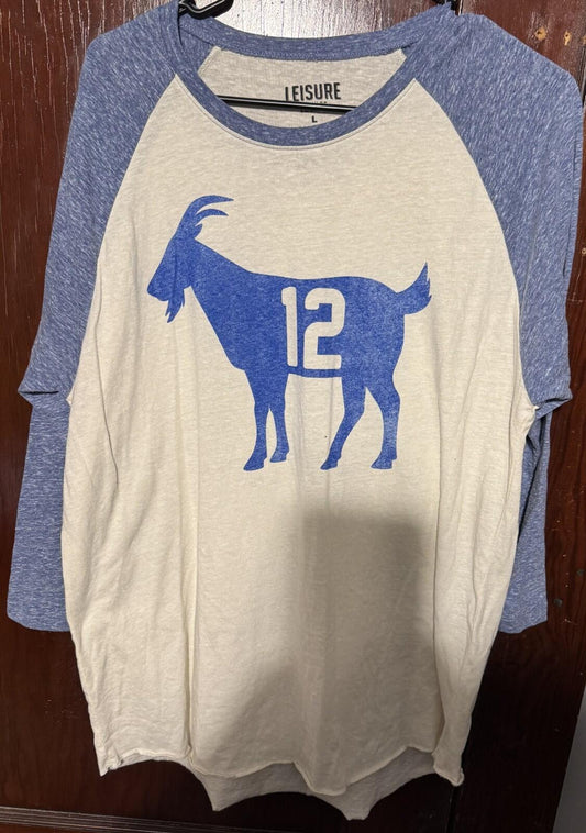 Tom Brady Raglan 3/4 Sleeve GOAT T-Shirt Men’s Sz L White