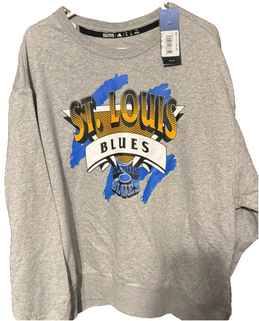 St Louis Blues Adidas Reverse Retro Sweatshirt Men's 2XL Gray NEW WITH TAGS