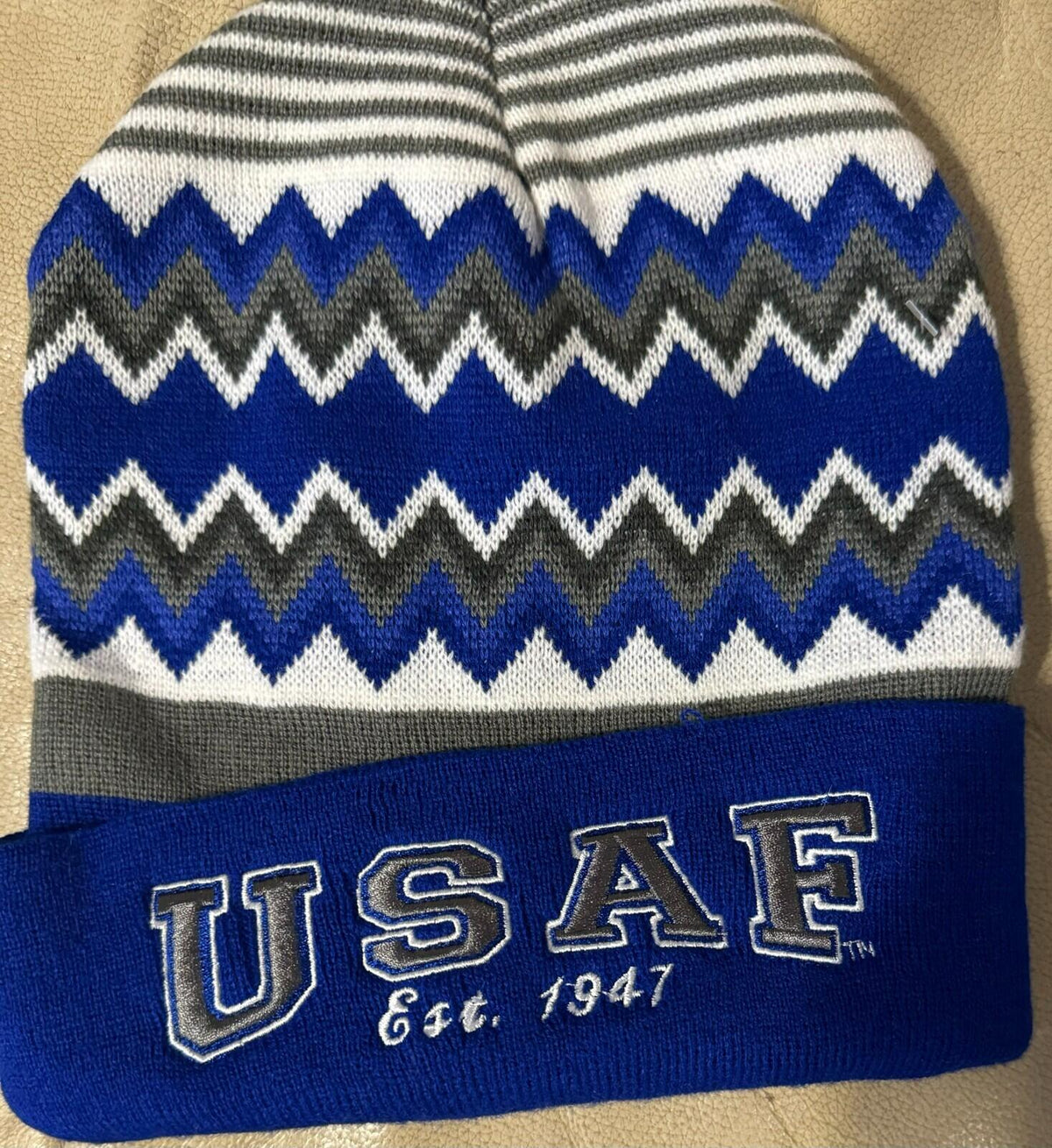 US Air Force Blue/Gray Embroidered Beanie Stocking Hat NWOT
