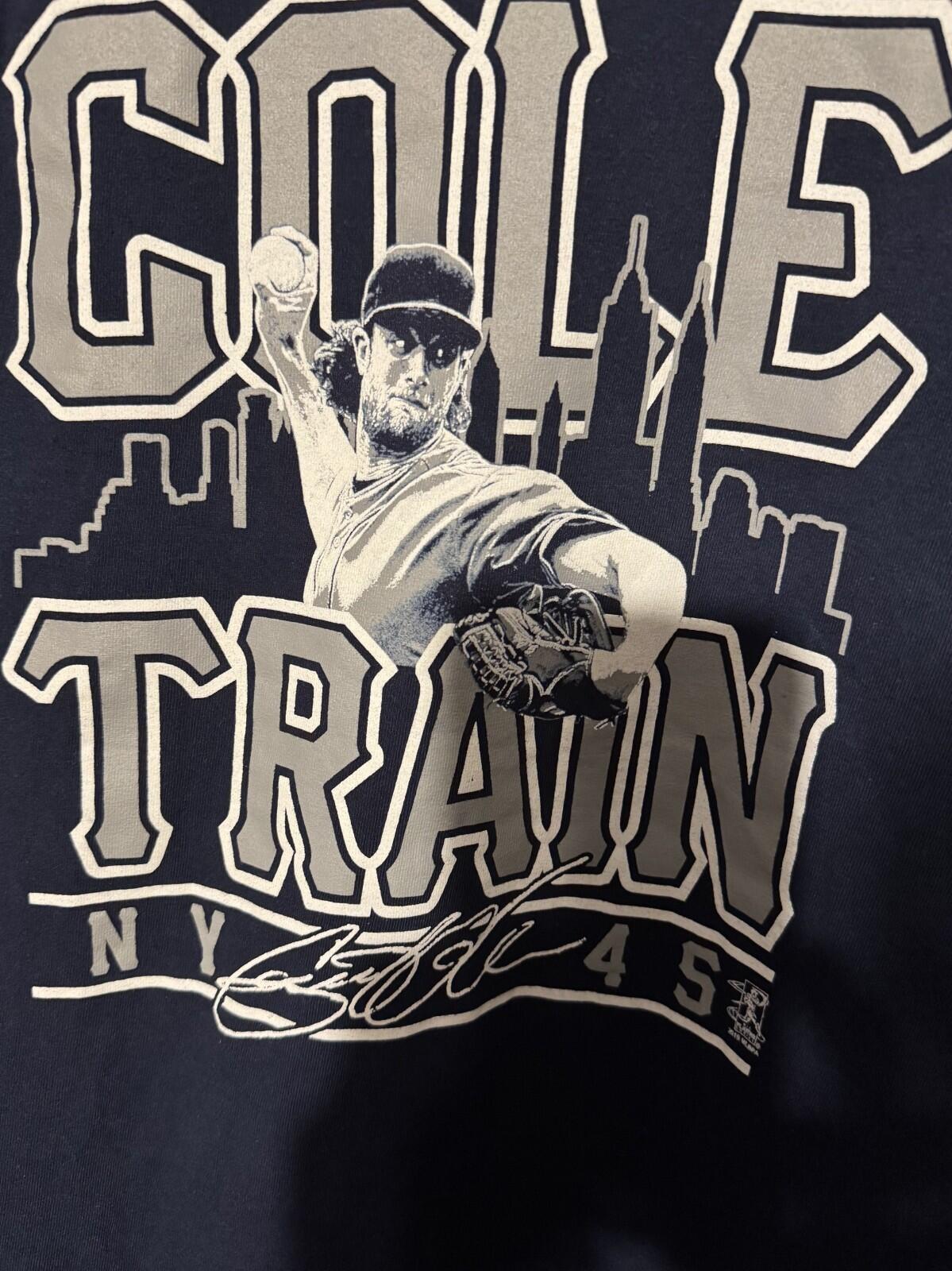 New York Yankees Gerritt Cole Baseball S/S T-Shirt Cole Train Men Sz L Blue