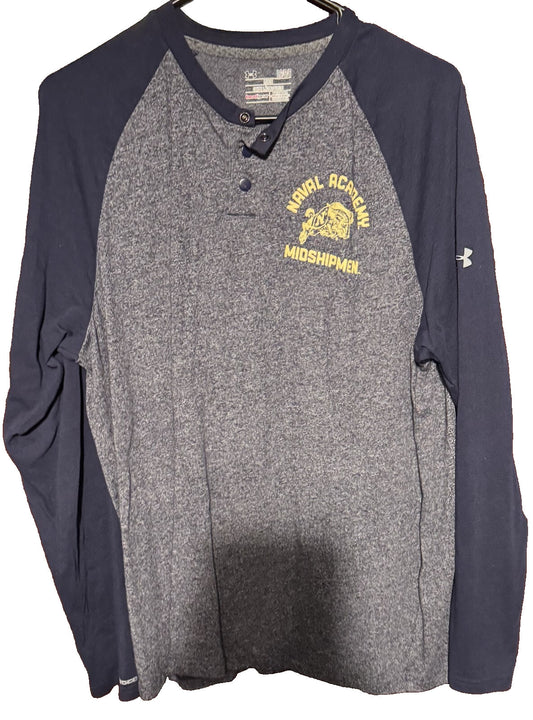 United States Naval Academy Under Armour Men's Henley Size L Blue US Military