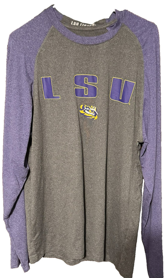 LSU Raglan Long Sleeve Tee Colosseum vintage Men's Sz L Gray