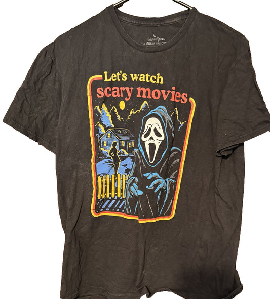 Scream Movie T-Shirt Men Sz L Black Let's Watch Scary Movies