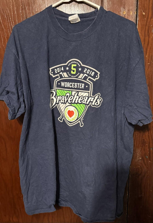 Worcester Bravehearts Vintage 5th Anniversary tee shirt Blue men’s size XL FCBL
