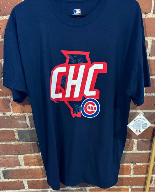 chicago cubs tee shirt Men's Size L Blue Illinois Outline NEW WITH TAGS