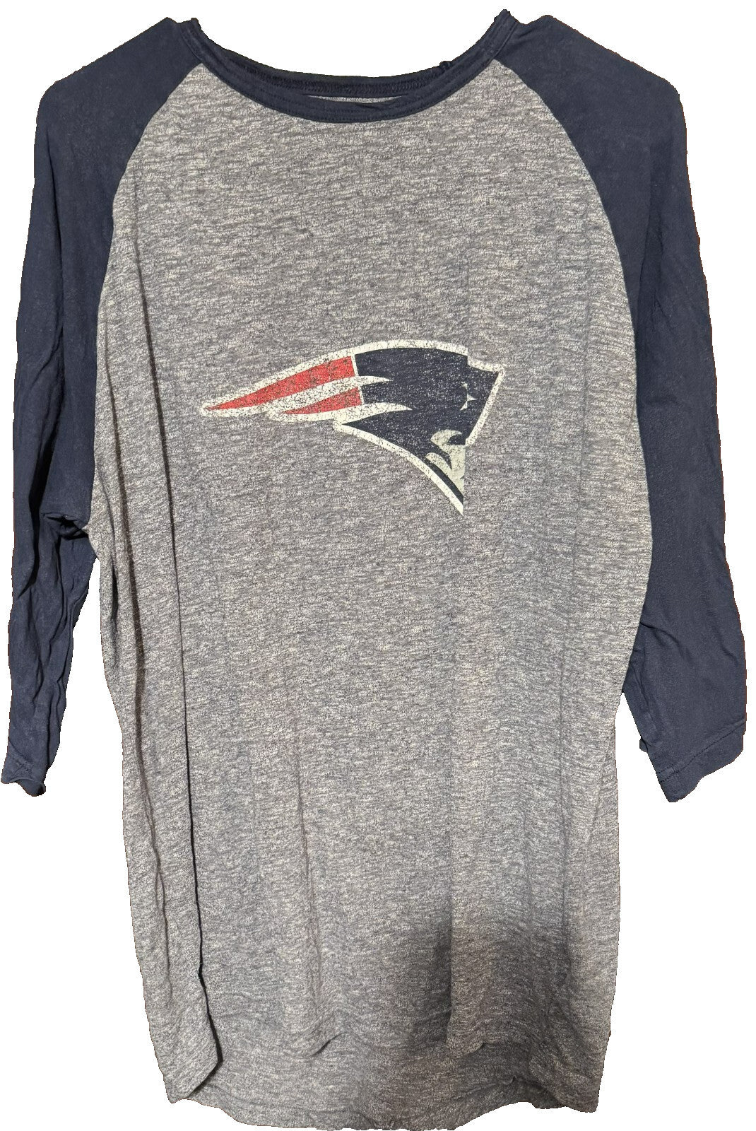 New England Patriots Majestic 3/4 Raglan T-Shirt Men L Gray