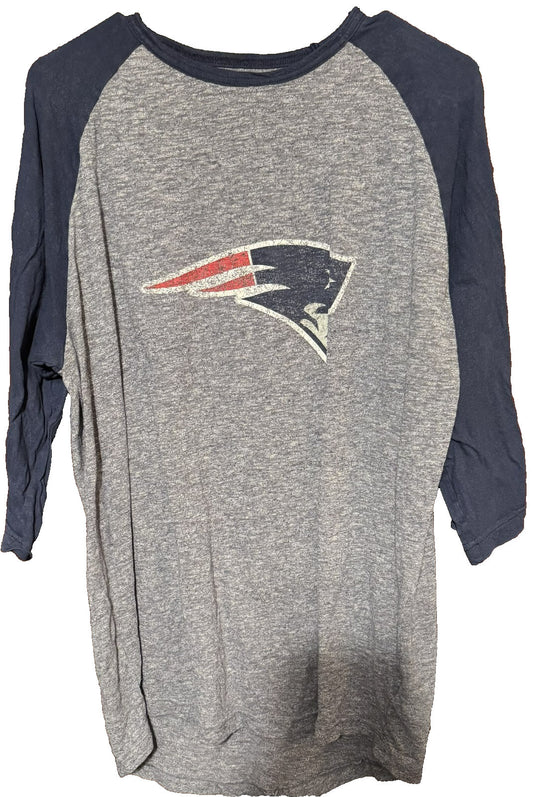 New England Patriots Majestic 3/4 Raglan T-Shirt Men L Gray