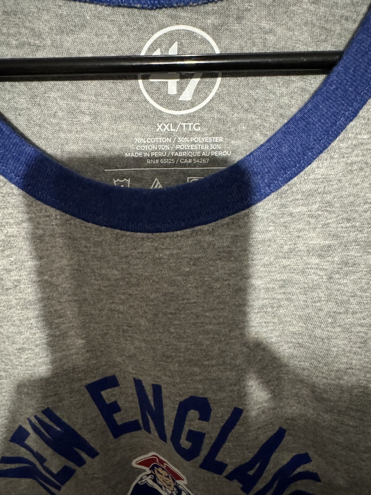 New England Patriots '47 Brand 3/4 Sleeve Raglan T-Shirt Men XXL Gray