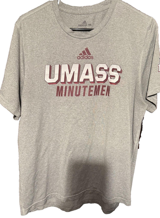 UMass Minutemen Short Sleeve Adidas T-shirt Men's L Gray