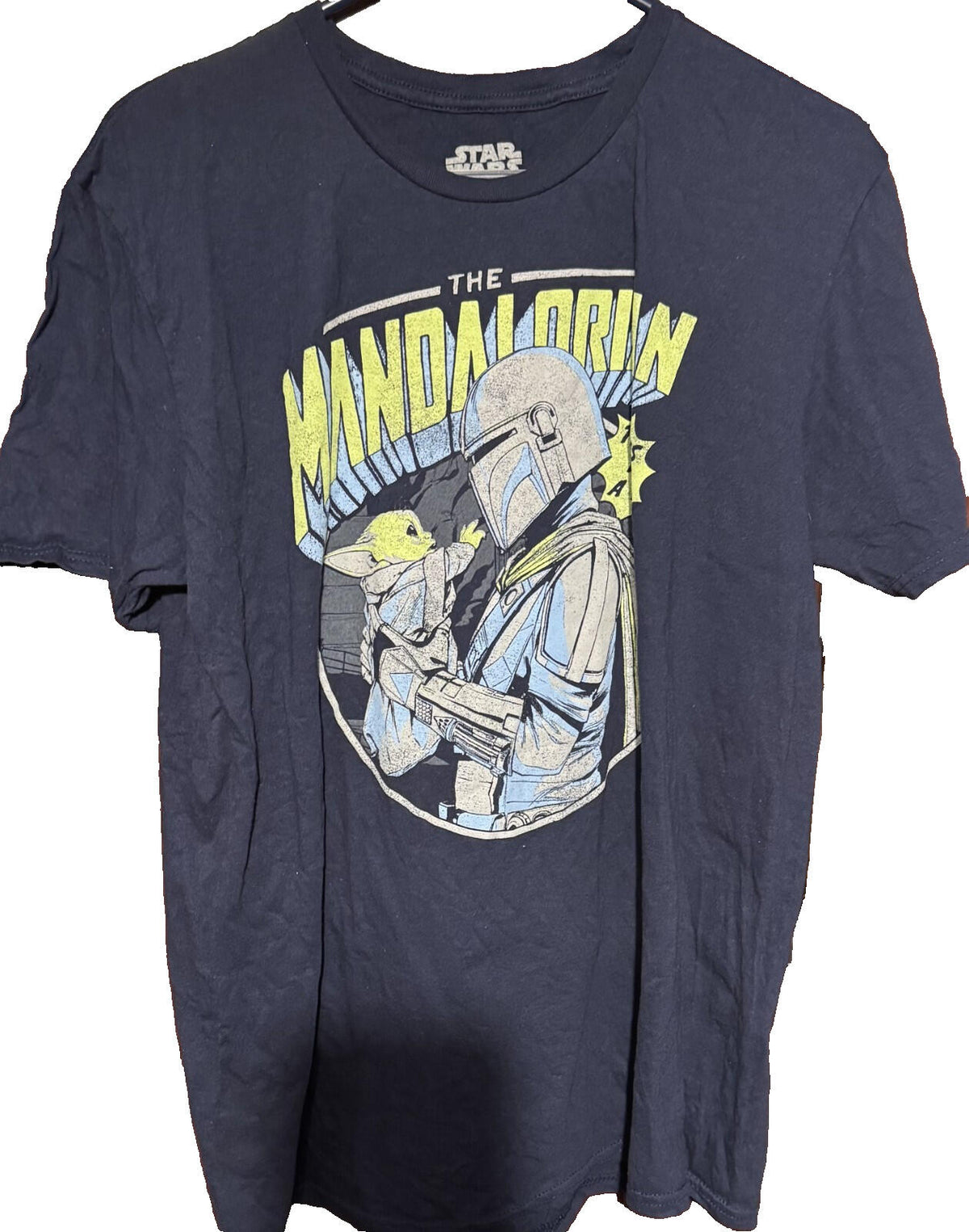 Star Wars Logo Mandalorian Grogu T-Shirt Men's Size L Blue