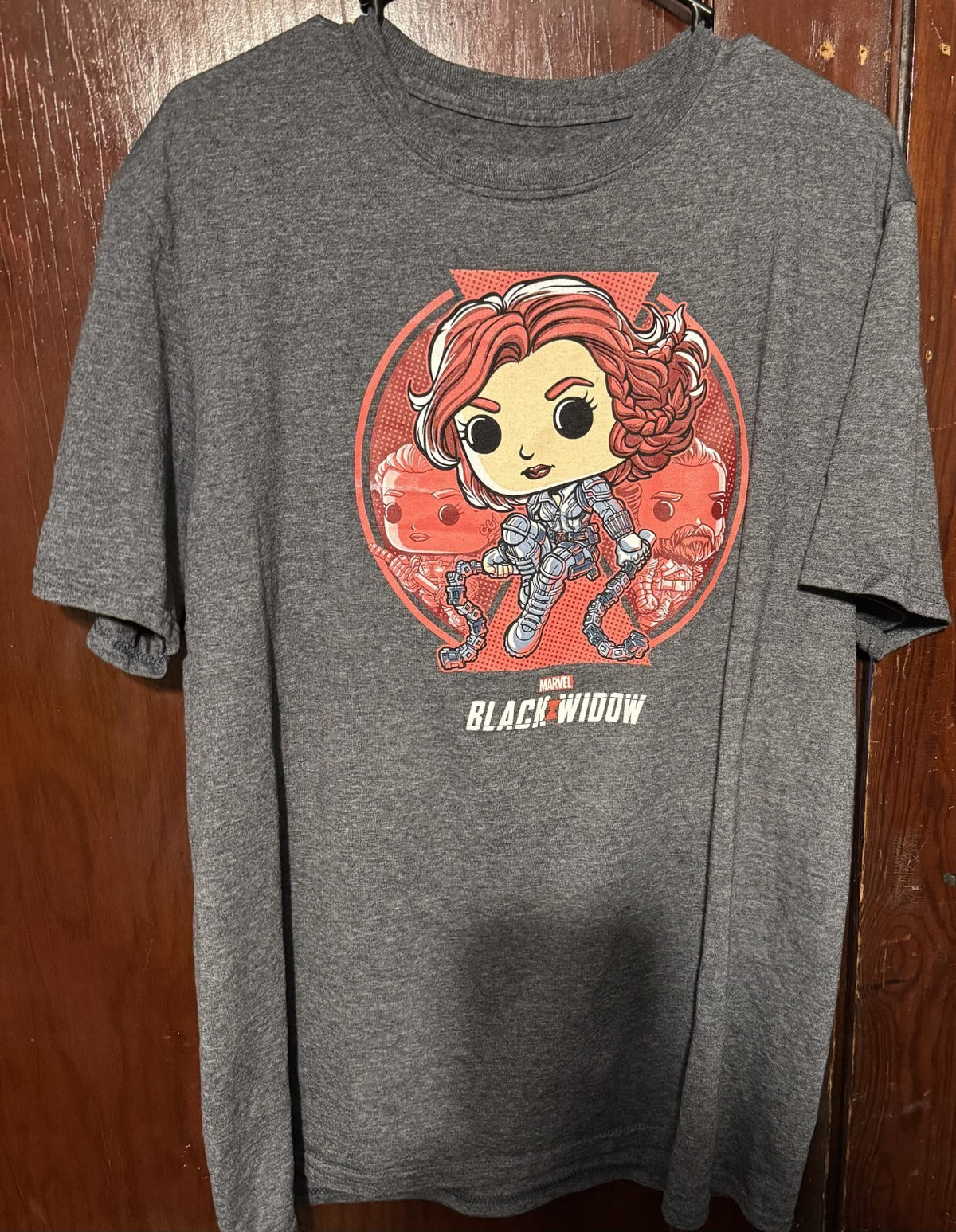 Black Widow Marvel Avengers Funko Pop Tee Men Sz L Gray