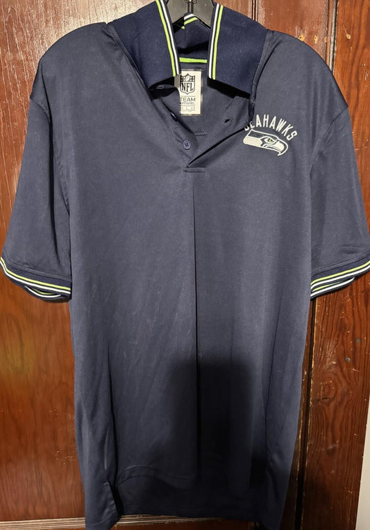 Seattle Seahawks Logo S/S Polo Men Size L Blue