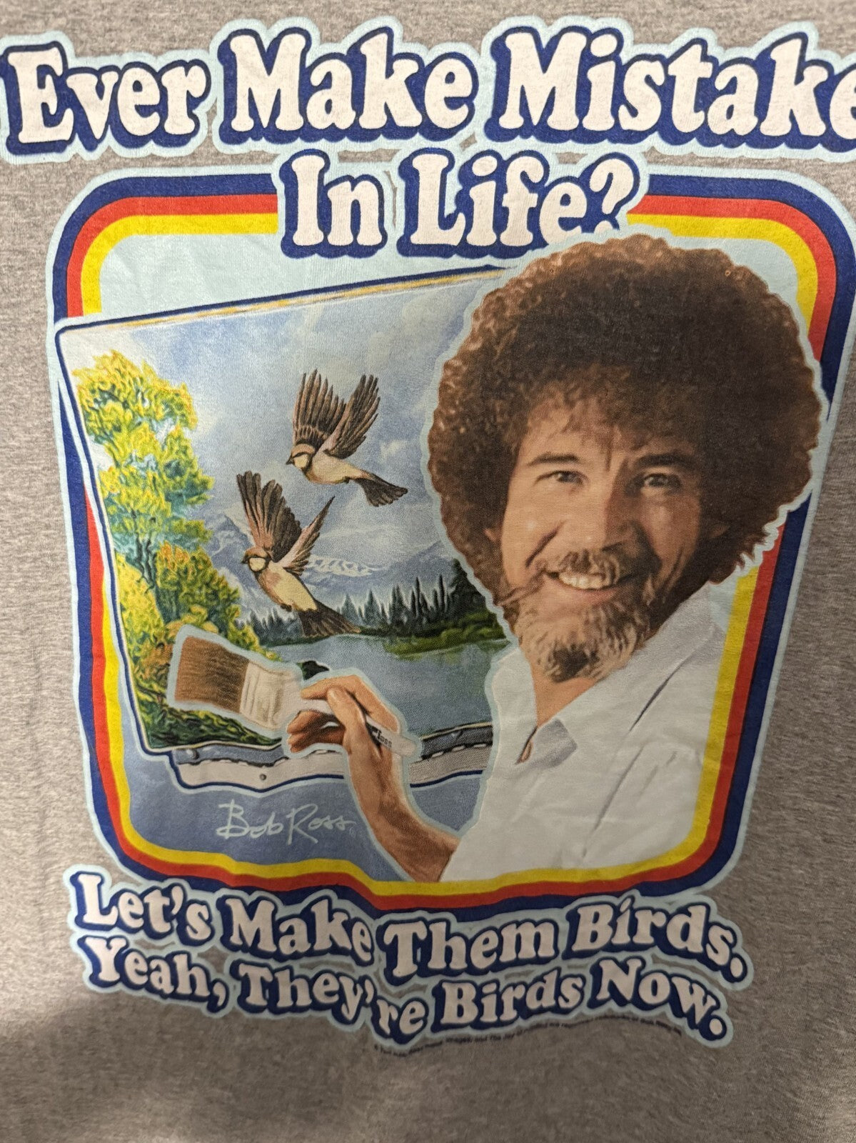 Bob Ross Mistakes in Life Character S/S T-Shirt Men's Sz M Gray