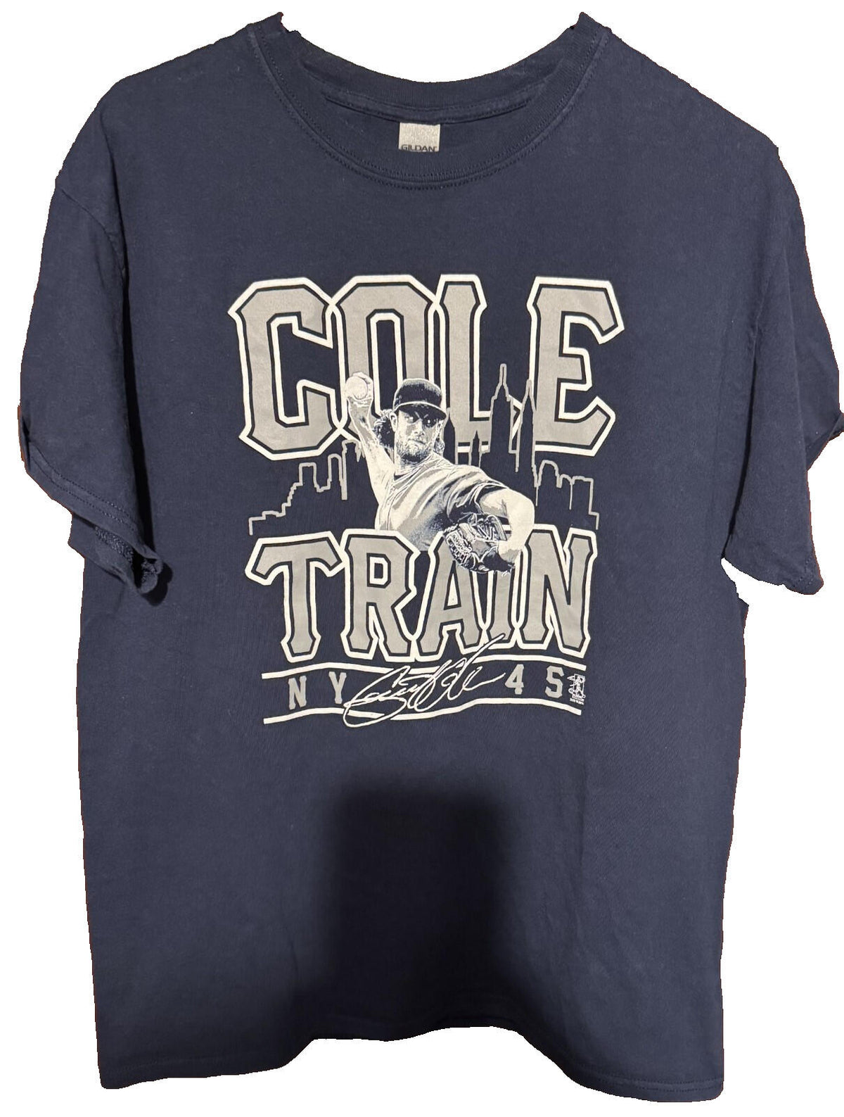 New York Yankees Gerritt Cole Baseball S/S T-Shirt Cole Train Men Sz L Blue