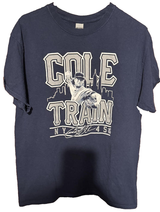 New York Yankees Gerritt Cole Baseball S/S T-Shirt Cole Train Men Sz L Blue