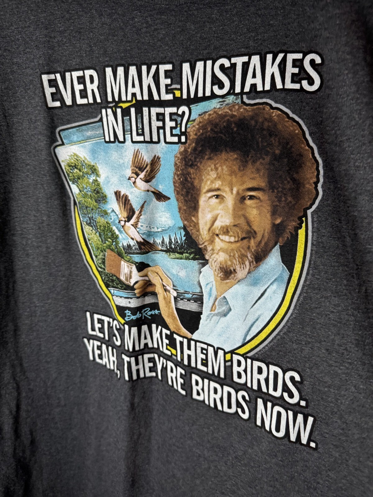 Bob Ross Mistakes in Life Character S/S T-Shirt Men's Sz XL Gray