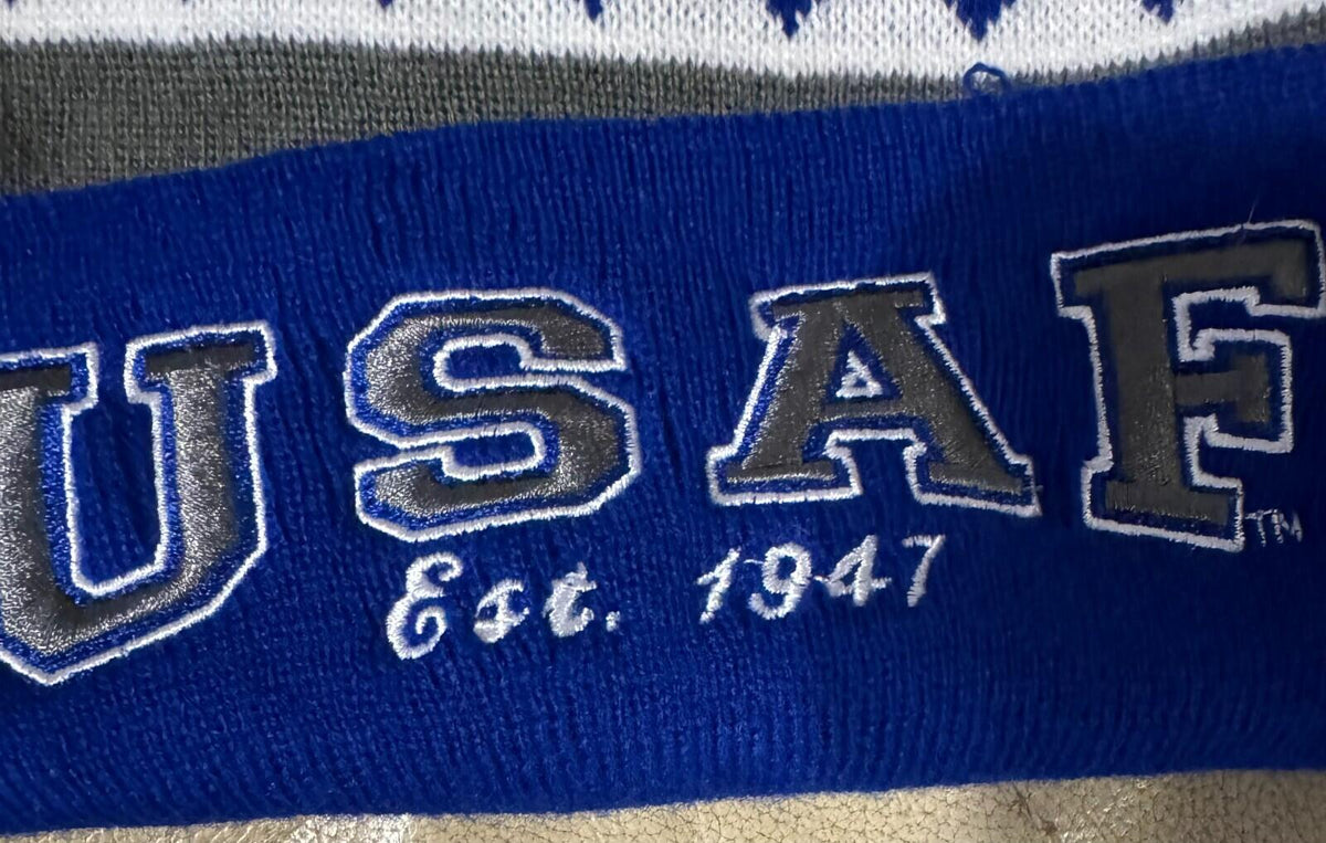 US Air Force Blue/Gray Embroidered Beanie Stocking Hat NWOT