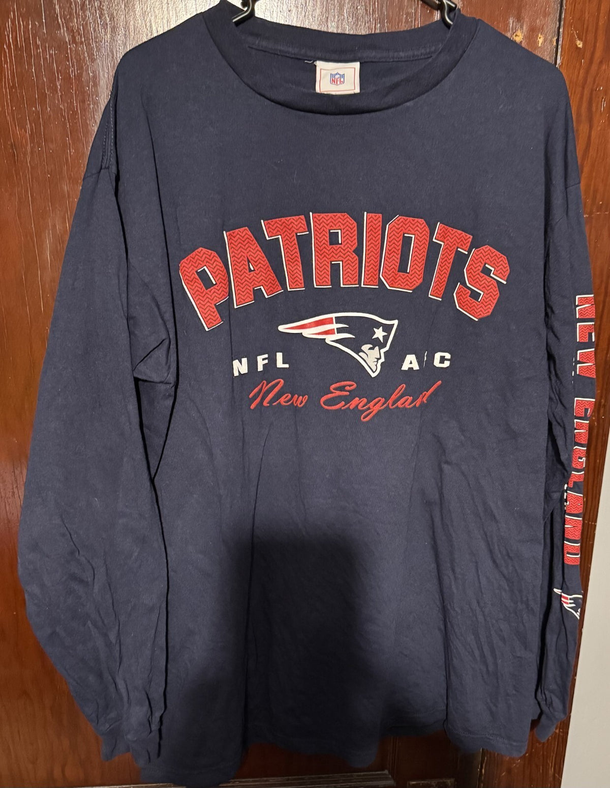 New England Patriots L/S T-Shirt Men L Blue Tee NFL Football