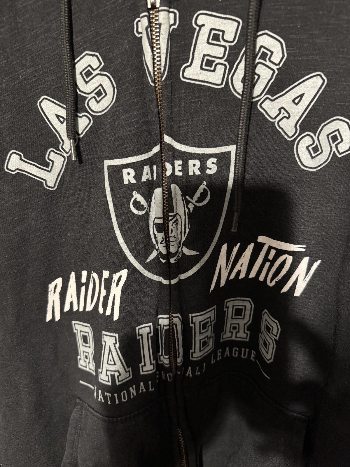 Las Vegas Oakland LA Raiders Black Full Zip Hoodie Men sz L