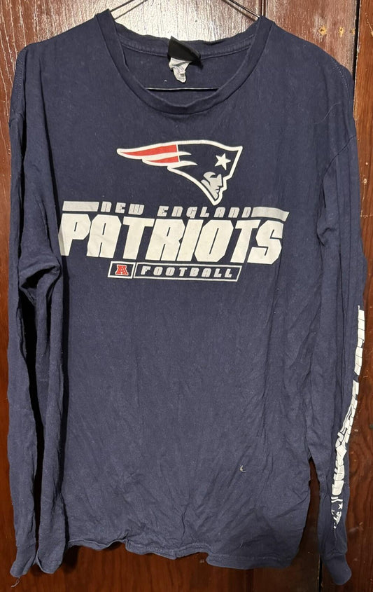New England Patriots Long Sleeve T Shirt Men L Blue