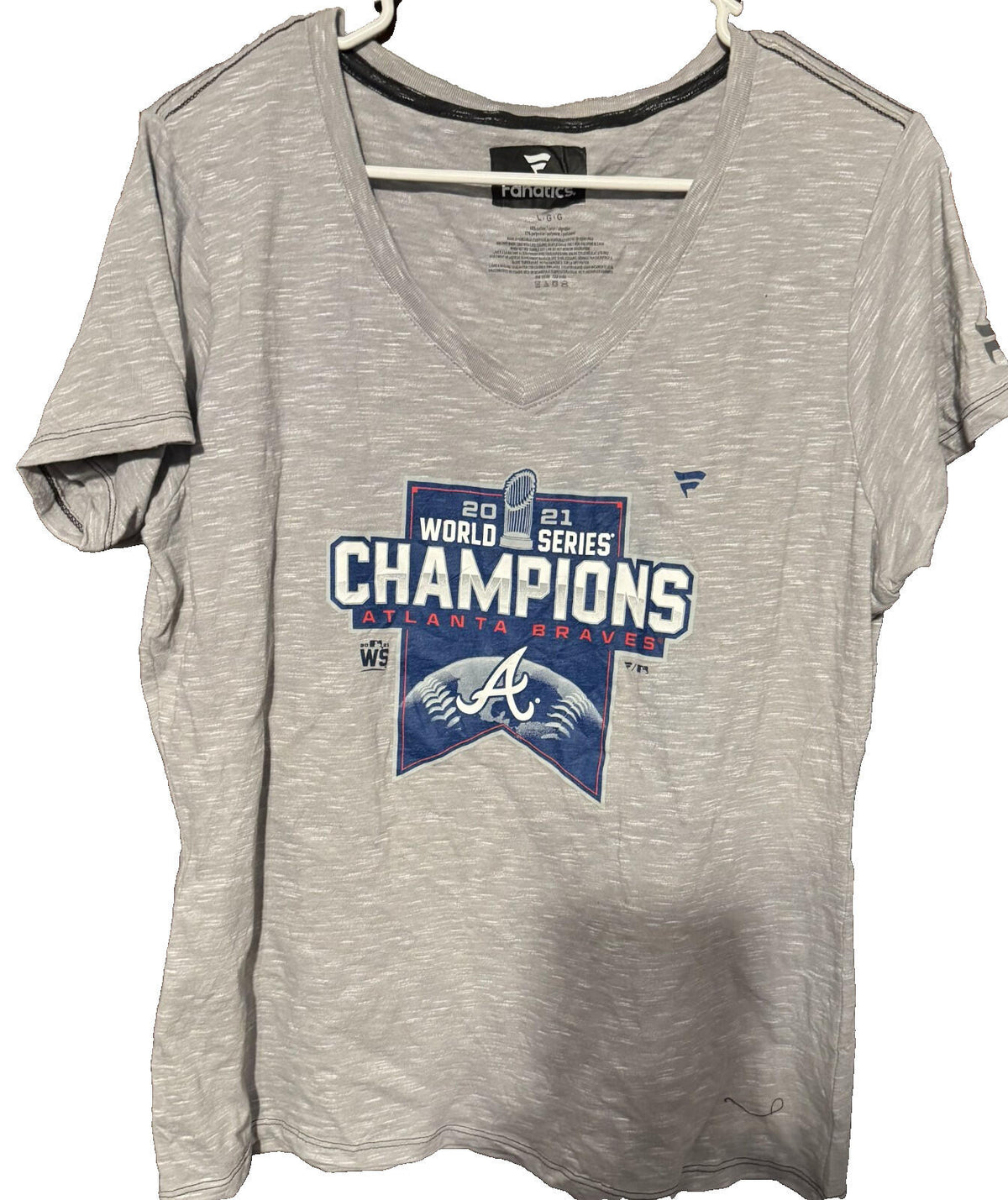 Atlanta Braves 2021 World Series Champs Fanatics T-Shirt Women's Sz L Gray