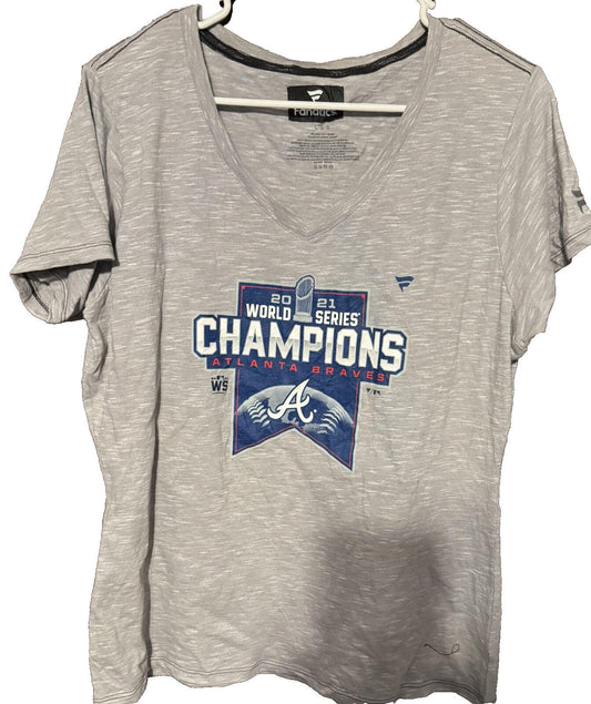 Atlanta Braves 2021 World Series Champs Fanatics T-Shirt Women's Sz L Gray