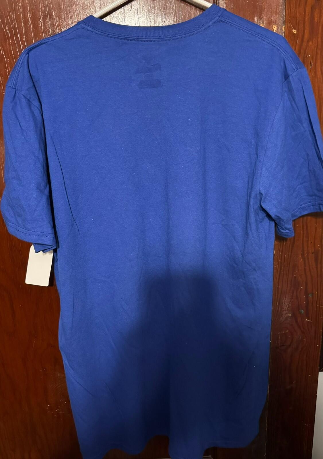 Los Angeles Rams Super Bowl LVI Champs Fanatics Mens tee Sz L Blue NEW WITH TAGS