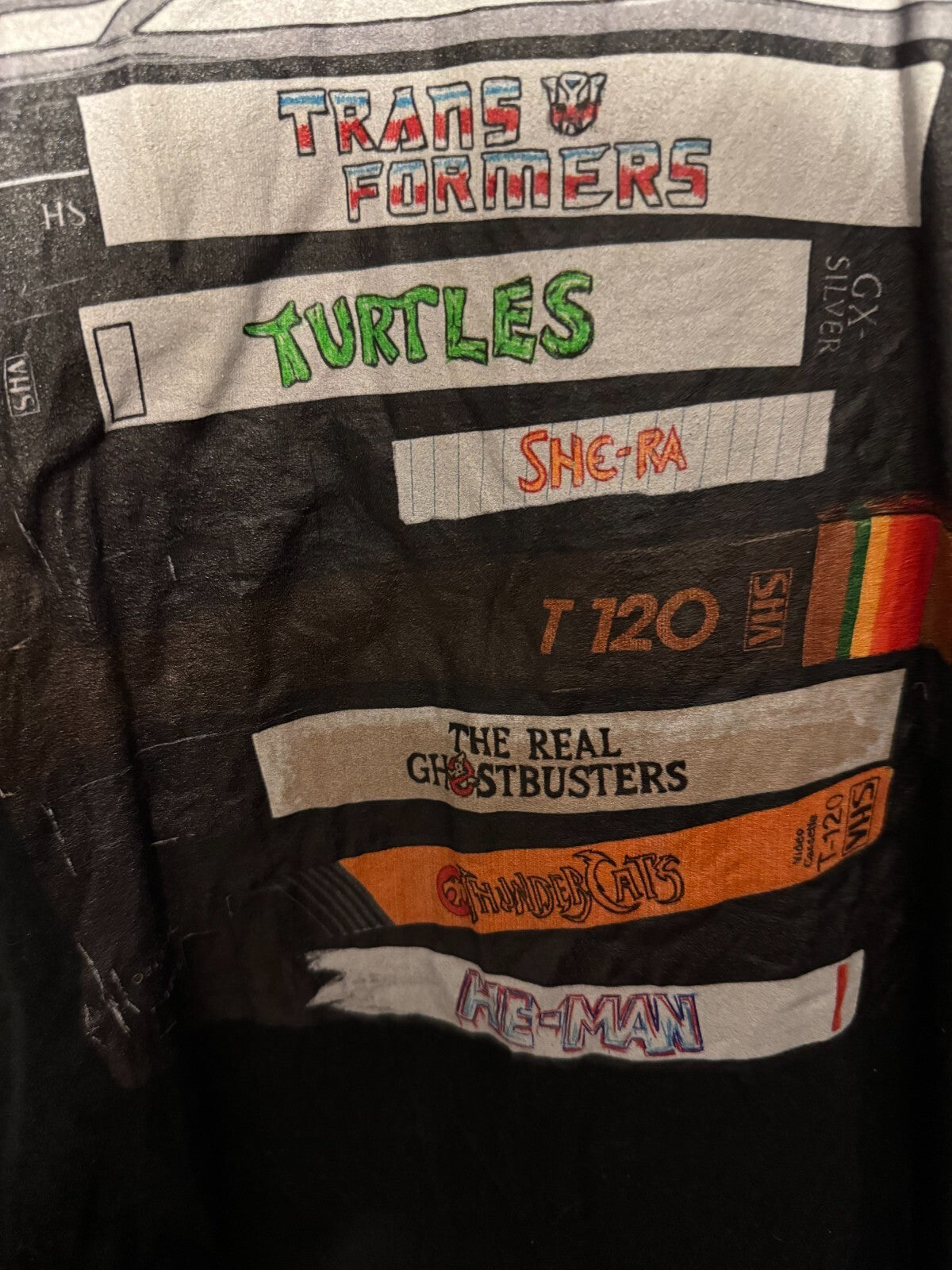 Real Ghostbusters Transformers VHS Stack Movie Logo T-Shirt Men's Size L Black