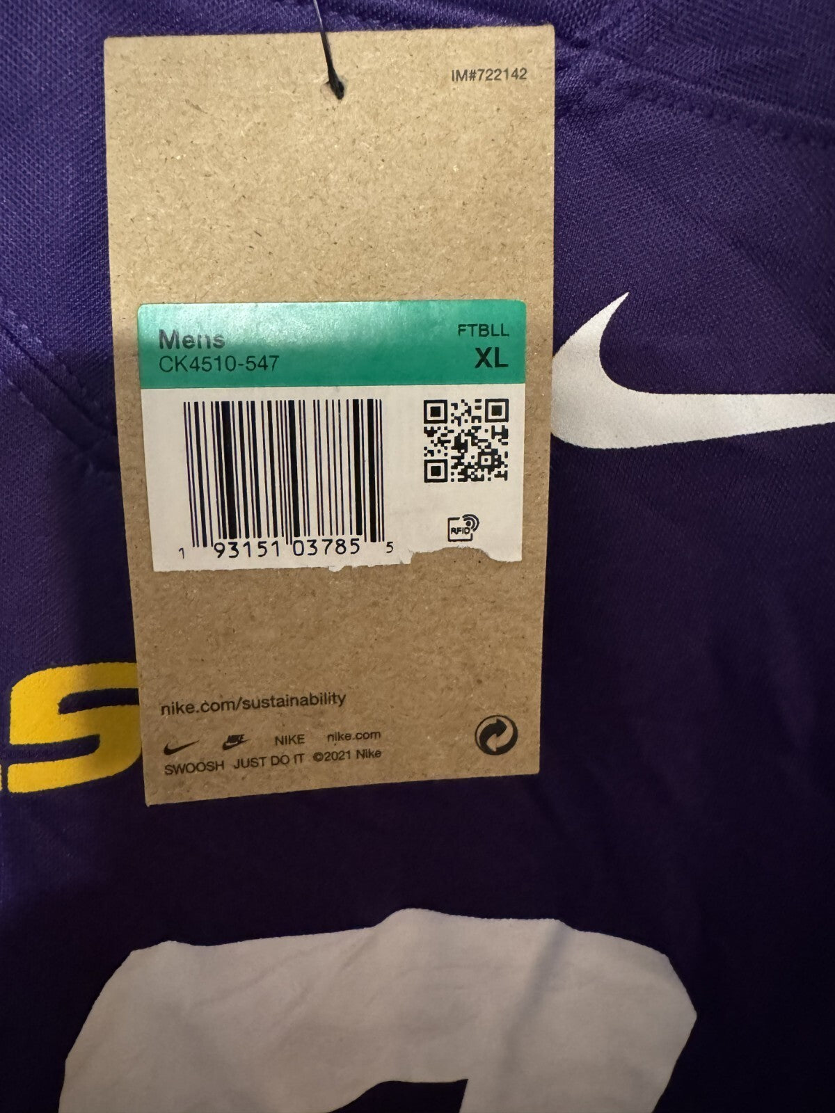 LSU Tigers Nike Football #98 Segura Jersey Men Sz XL Purple New With Tags
