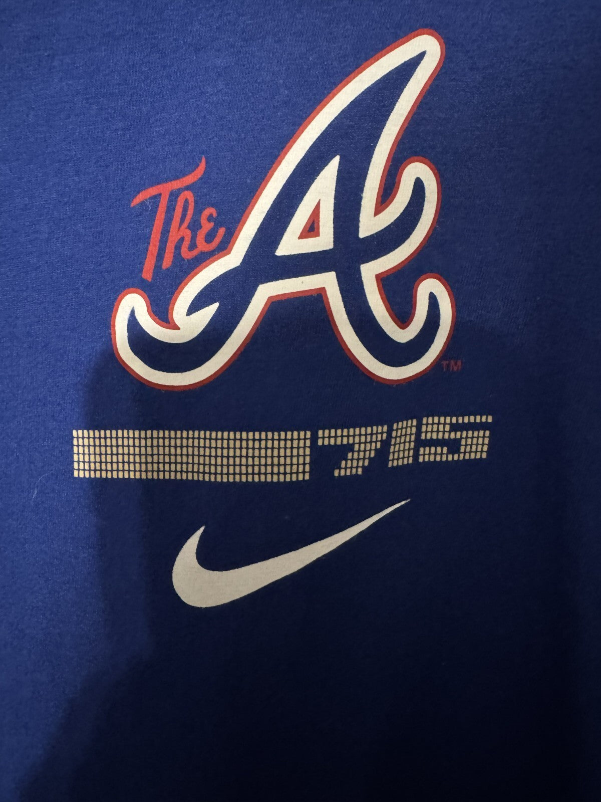 Atlanta Braves Nike Hank Aaron 715 Home Run T-Shirt Men's Sz L Blue