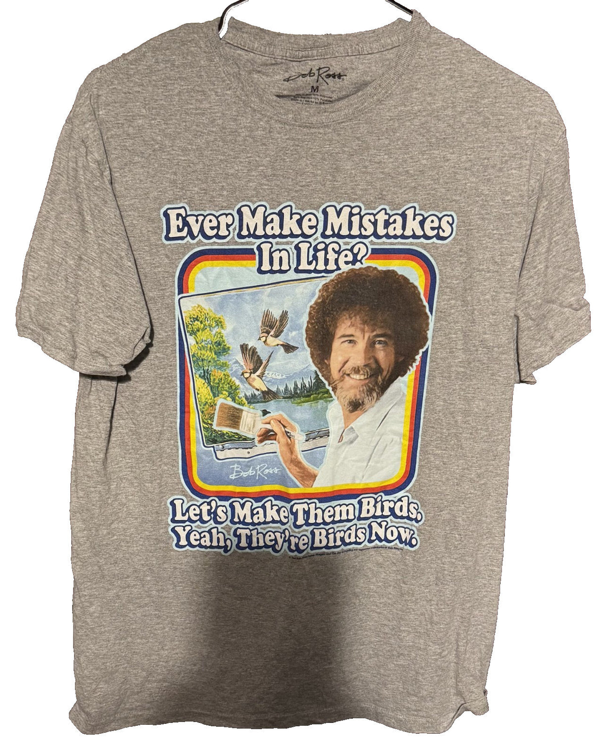 Bob Ross Mistakes in Life Character S/S T-Shirt Men's Sz M Gray