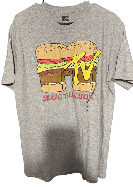 MTV Hamburger Logo T-Shirt Gray Men's Size L New Without Tags