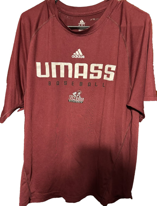 UMass Minutemen S/S Baseball Adidas T-shirt Men's L Red