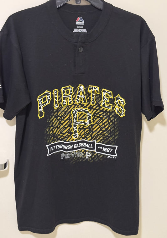 Pittsburgh Pirates Majestic Henley T-Shirt Black Men Size L
