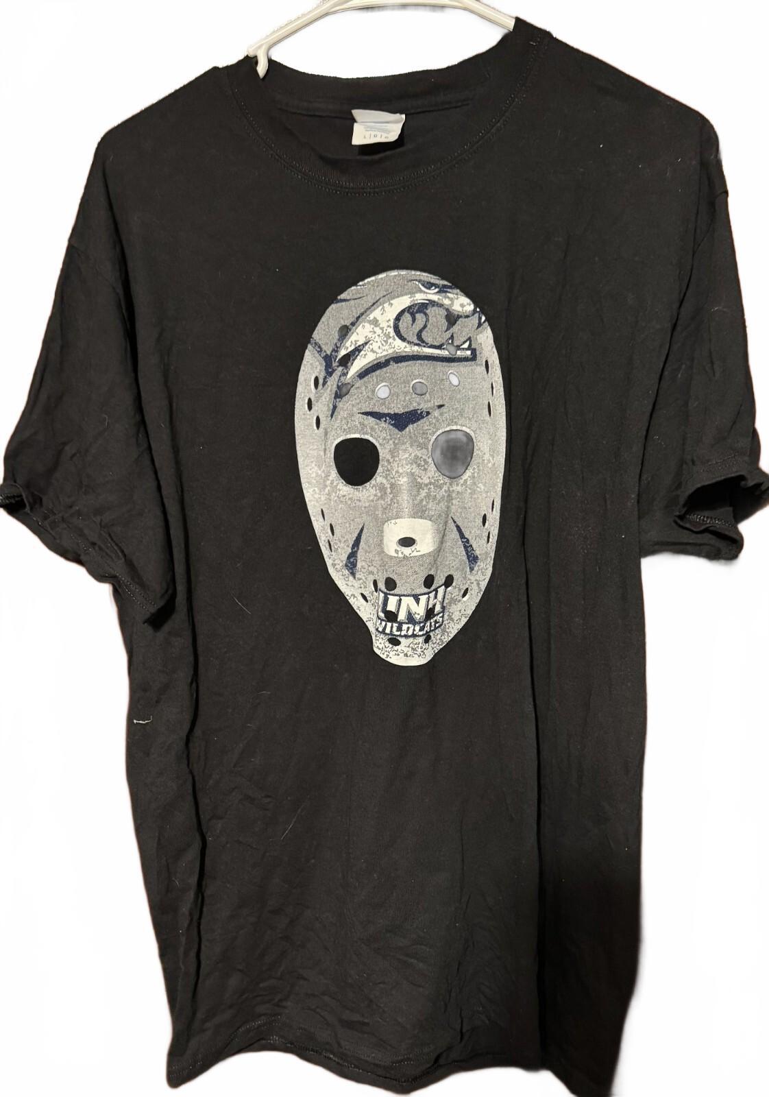 New Hampshire Wildcats UNH Hockey Mask T-shirt Men's L Black