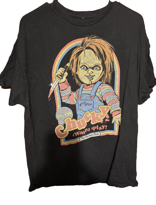 Chucky Child's Play Logo T-Shirt Men's Size XL Black Horror