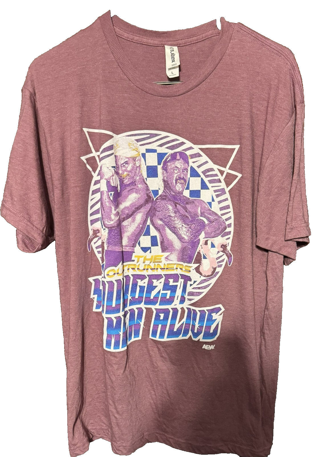 The Outrunners Tag Team AEW Wrestling TShirt Men Sz L Purple