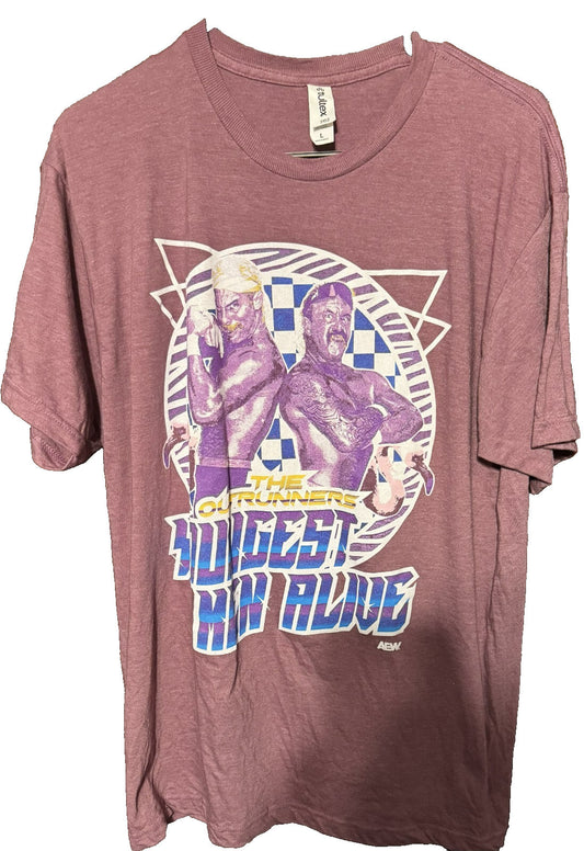 The Outrunners Tag Team AEW Wrestling TShirt Men Sz L Purple