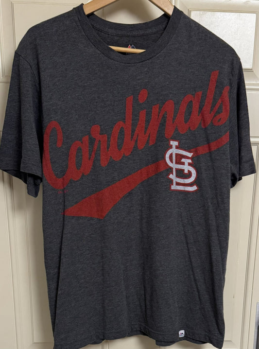 St. Louis Cardinals Majestic T-Shirt Script Size L Gray