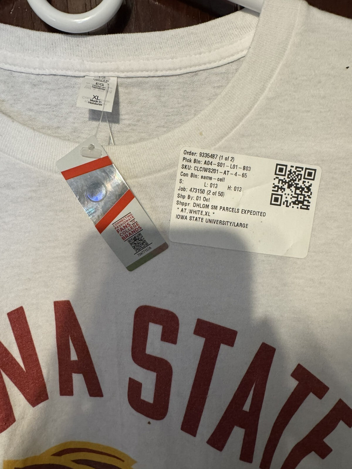 Iowa State Cyclones S/S T-Shirt White Men Sz XL New With Tag