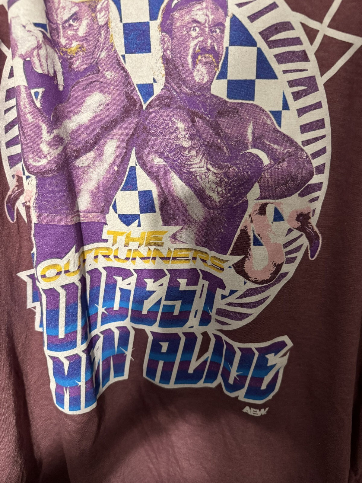 The Outrunners Tag Team AEW Wrestling TShirt Men Sz L Purple