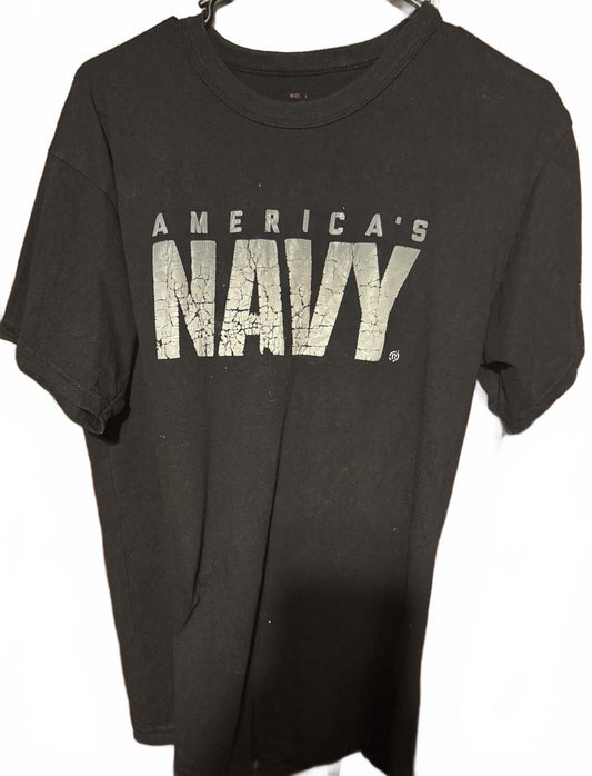 United States Navy Men's T Shirt Size L Black US Military