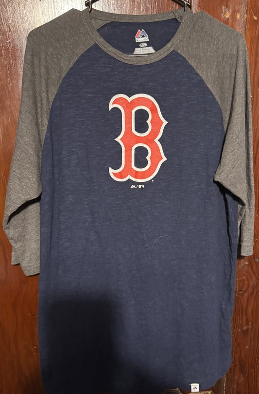 Boston Red Sox Majestic Raglan 3/4 Sleeve Tee Men's L Blue